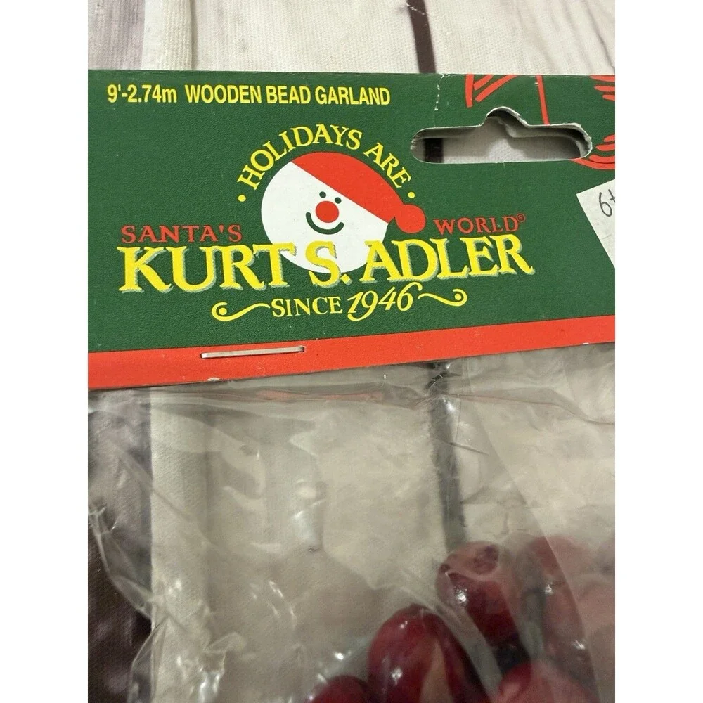 Kurt Adler 9' Foot Burgundy Wooden Bead Garland Christmas Holiday Decor X 4
